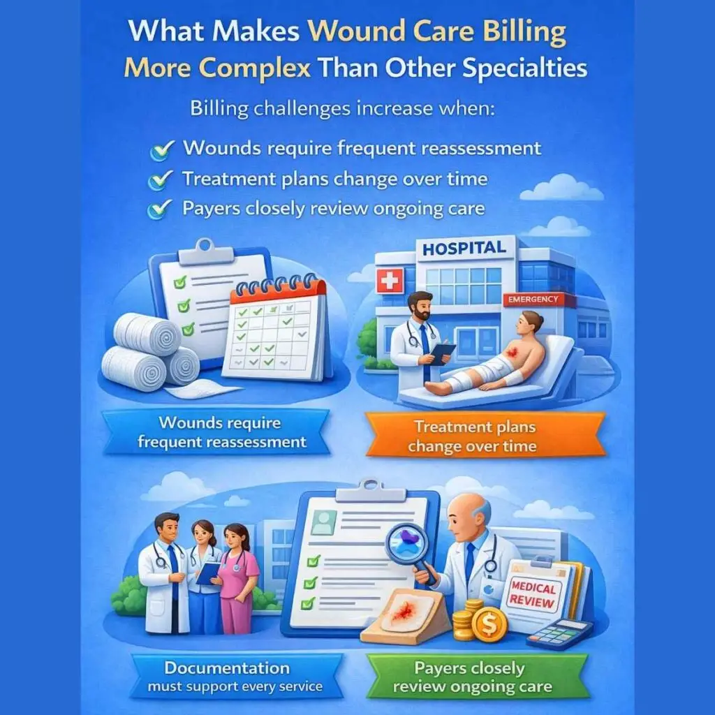 Wound care medical billing team reviewing CPT coding and insurance documentation