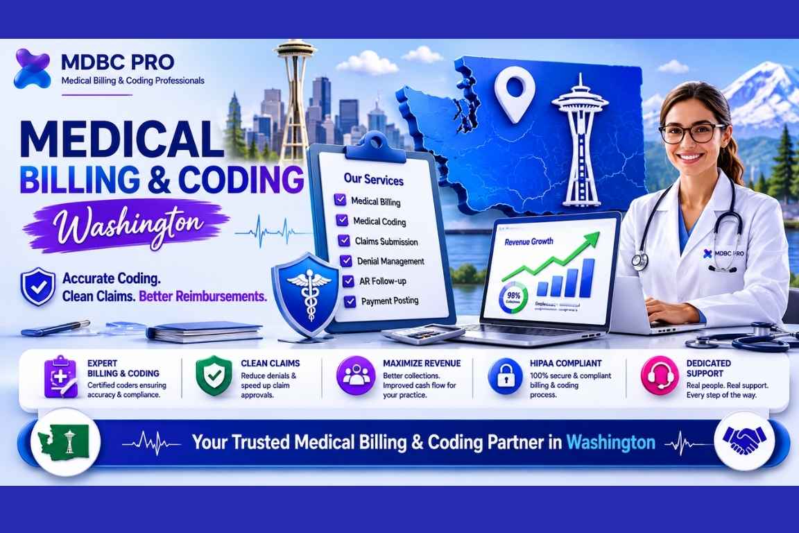 Medical billing and coding Washington services featuring ICD-10 coding, CPT coding, claims management, and healthcare reimbursement solutions.