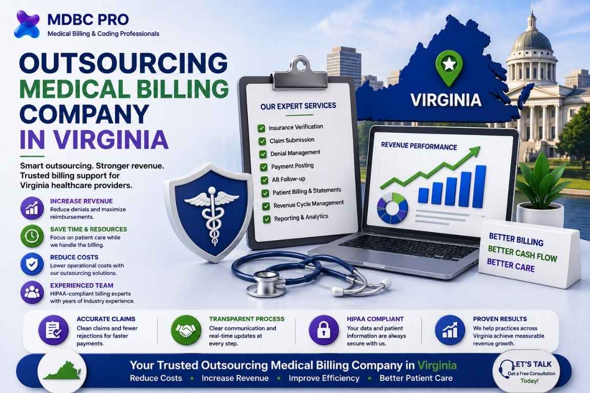 Medical billing company in Virginia providing claims submission, denial management, payment posting, revenue cycle management, and healthcare billing services.