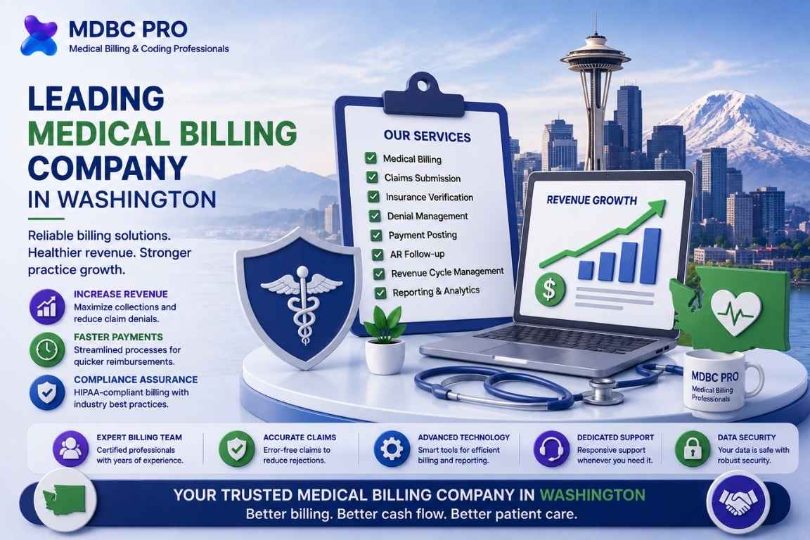Medical billing company in Washington providing claims management, insurance verification, revenue cycle management, and healthcare billing solutions.