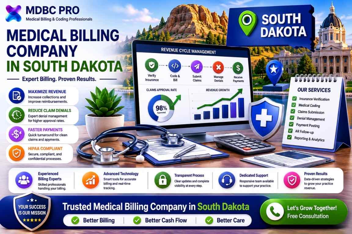 Medical billing company in South Dakota providing medical billing, claims management, payment posting, insurance verification, and revenue cycle management services.
