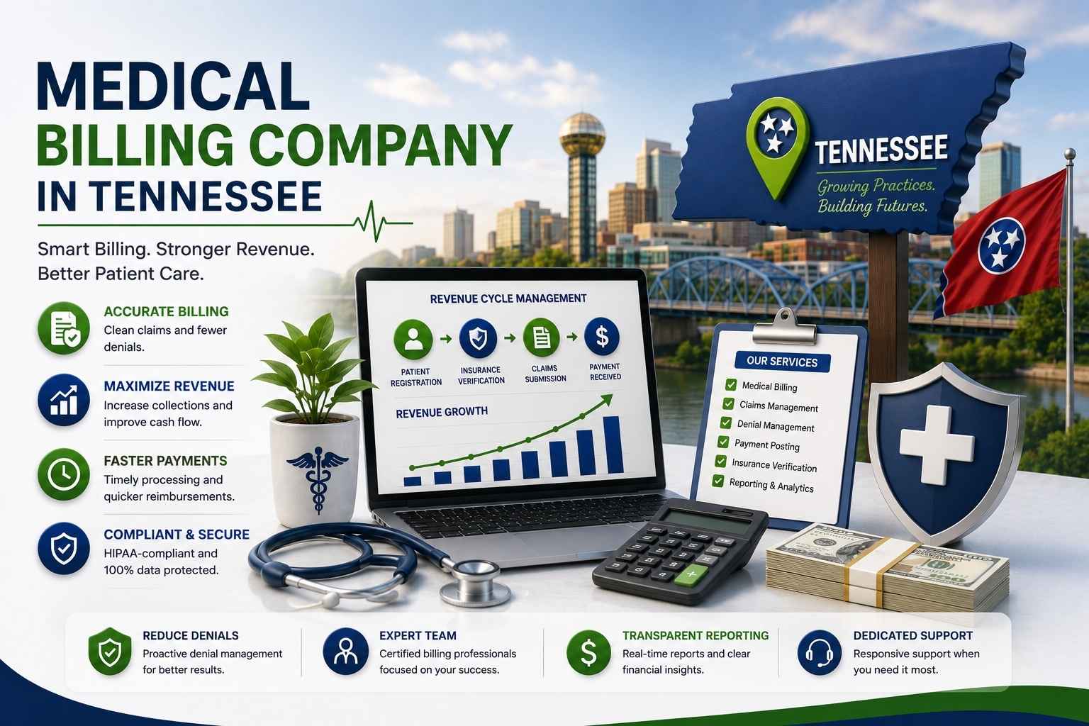 Medical billing company in Tennessee providing healthcare billing solutions, insurance claim management, and revenue cycle optimization services.